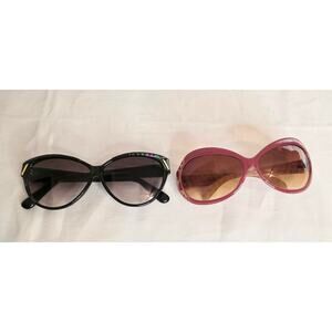 Two Pair of Women's Fashion Sunglasses Pink & Gold (100% UV Prot) & Black